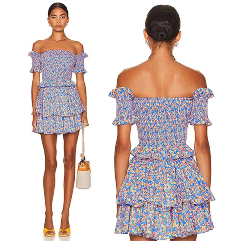 NEW Caroline Constas Reign Tiered Mini Skirt Women's Royal Blue Liberty Floral